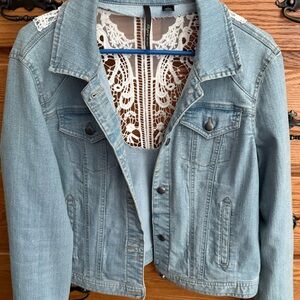 Lace insert denim jean jacket large